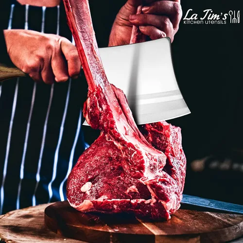 Vista 7 de LA TIM'S Cuchillo de carnicero para carne de 2 libras, cuchillo resistente con acero de alto carbono forjado a mano, cuchillo de carnicero