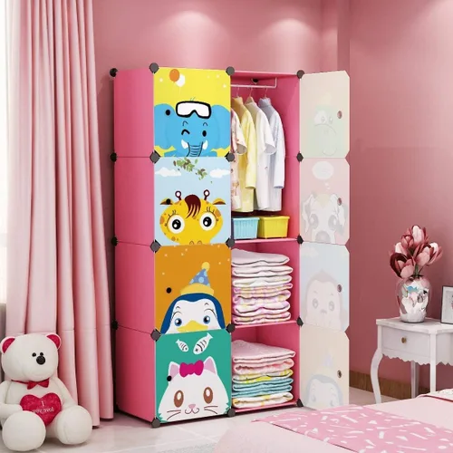 Vista 8 de MAGINELS Armario para Niños Cómoda Infantil Lindo Armario Portátil para Bebé Dormitorio Armario Perchero de Almacenamiento de Ropa Organizador