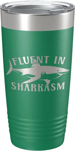Vista 12 de Fluent in Sharkasm Tumbler Sarcasm Travel Mug Funny Shark Gift Insulated Laser Engraved Coffee Cup 20 oz Black