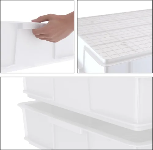 Vista 3 de Caja comercial plástica de la prueba de la masa de la pizza, contenedor apilable blanco de la pizza con la tapa, paquete de 4 Commercial-Grade