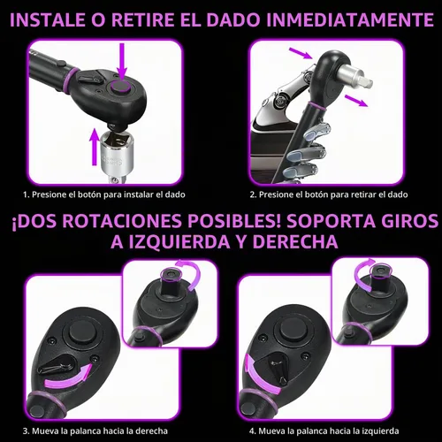 Vista 4 de Llave dinamométrica de clic de 1/2 pulgada 10-170 FT-LB/13.6-230.5N.M, precisión de ±3%, llave dinamométrica profesional de clic de doble dirección