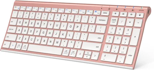 Vista 12 de iClever Teclado Bluetooth BK10 Escritura silenciosa Multidispositivo USB-C Recargable - Teclado inalámbrico delgado para Mac Windows iPad Office