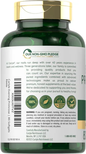 Vista 3 de Carlyle Suplemento de aceite de onagra de 1000 mg 80 cápsulas de cápsulas