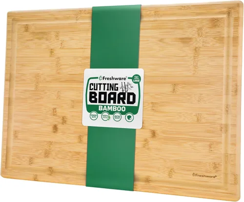 Vista 11 de Freshware Freshware - Tabla de cortar de bambú para cocina con ranura para jugos [Juego de 2] Tabla de cortar de madera para cortar carne, verduras