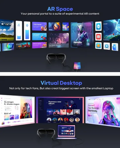 Vista 5 de Gafas AR, gafas inteligentes con teatro virtual OLED de 201 pulgadas, 1080P, película 3D, 50° FOV, brillo de 400 nits, transmisión de soporte, juego
