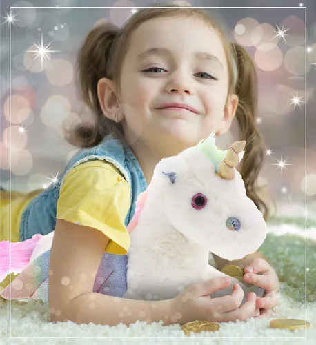 Vista 6 de DolliBu Peluche de unicornio volador real, peluche suave y abrazable, adorable juguete de peluche para jugar, lindo animal de fantasía, regalos