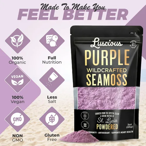 Vista 2 de Luscious Purple - Polvo de musgo marino silvestre de 3 onzas Santa Lucía 100% orgánico polvo de superalimento de musgo marino Apoya la salud