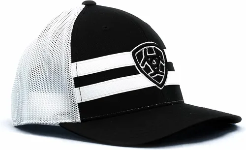 Vista 2 de ARIAT Gorra con logo Snapback Flexfit Shield de rayas negras para hombre, Rayas negras