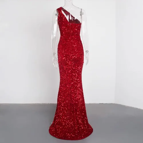 Vista 5 de YY - Vestido largo sexy de lentejuelas brillantes, elástico, sin mangas, largo hasta el suelo, vestido de fiesta de sirena, Oro Rosa