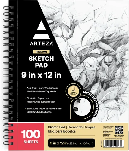Vista 7 de ARTEZA Paquete de 2 cuadernos de bocetos, 9 x 12 pulgadas, 200 hojas de papel pesado de 68 libras, bloc de dibujo encuadernado en espiral