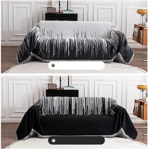 Vista 2 de Funda de sofá de 1 cojín, 71 pulgadas de ancho x 59 pulgadas de largo, funda universal a rayas para sofá, funda de felpilla blanca y negra para sofá