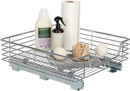 Vista 12 de Household Essentials Glidez - Organizador multiusos de acero cromado con forro de plástico para uso debajo del gabinete, diseño de 2 niveles, se
