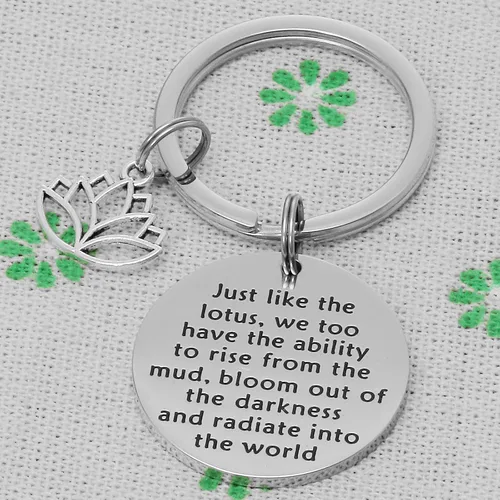 Vista 5 de Llavero de flor de loto, joyería budista, citas inspiradoras, regalo de motivación, yoga, karma, amantes inspirados, Acero-inoxidable