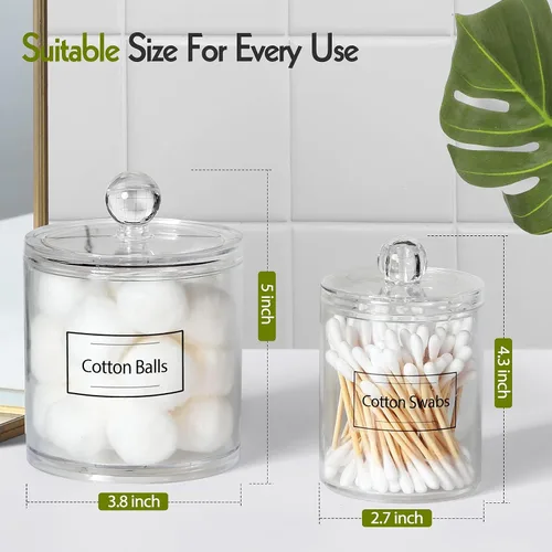 Vista 4 de Paquete de 3 dispensadores Qtip para bolas de algodón, hisopos de algodón, almohadillas redondas de algodón, hilo dental – Juego de tarros