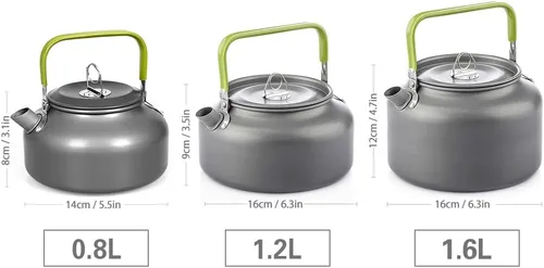 Vista 7 de LIXADA Hervidor de camping 0.8L/1.2L/1.6L para agua hirviendo, tetera de té tetera de aleación de aluminio con mango de silicona bolsa de transporte