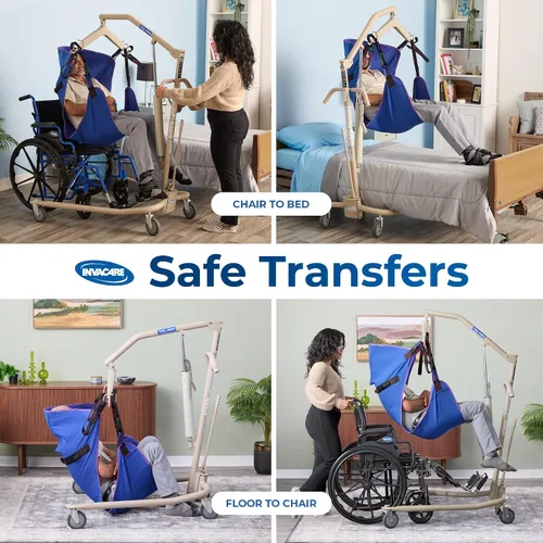 Vista 11 de Invacare Elevador hidráulico ligero para pacientes, blanco, capacidad de peso de 450 libras, 9805P, beige