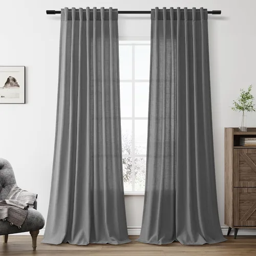 Vista 13 de Aersas Aqua Green Linen Curtains 84 Inches Long 2 Panels Set Back Tab Rod Pocket Living Room Curtain Farmhouse Rustic Light Filtering Hook Drapes