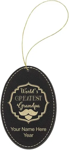 Vista 2 de LaserGram Personalized Christmas Ornament, World's Greatest Grandpa, Faux Leather, Custom Laser Engraved Gift Idea (Oval Shape, Black with Gold)