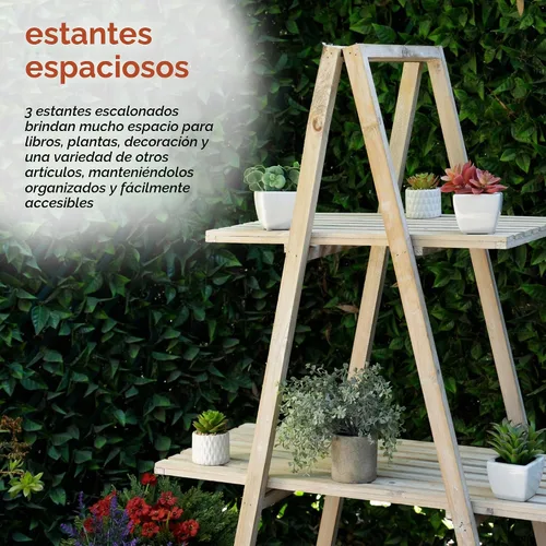 Vista 5 de Alpine Corporation MBB168 Estante de almacenamiento triangular de madera moderno de 3 niveles, 50 pulgadas de alto, acabado natural
