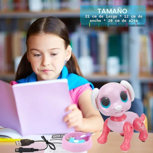 Vista 7 de BIRANCO. Perro Robot con Control Remoto y Detección de Gestos - Juguete Robot Mascota Cachorro Rosa Inteligente que Camina y Ladra, Interactivo