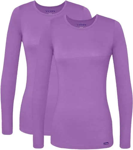 Vista 28 de Sivvan Scrubs for Women - Long Sleeve Comfort Underscrub Tee 2-Pack Negro