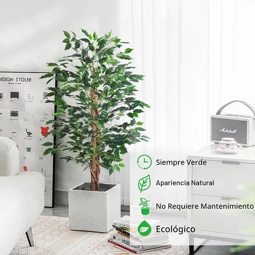 Vista 5 de HAIHONG Árbol de Ficus Artificial de 4 Pies, Plantas de Seda Artificial con Maceta de Vivero de Plástico Resistente, Árboles de Ficus Artificiales