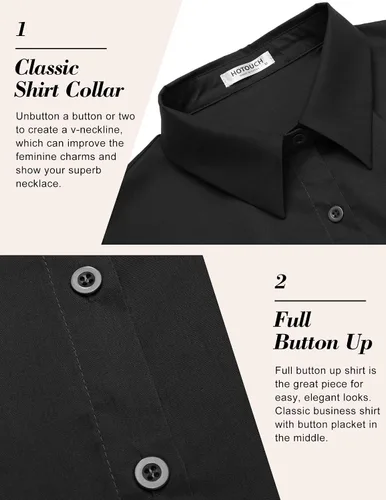 Vista 5 de HOTOUCH - Camisas básicas con botones para mujer de manga corta elásticas con cuello de botón para mesera y trabajo
