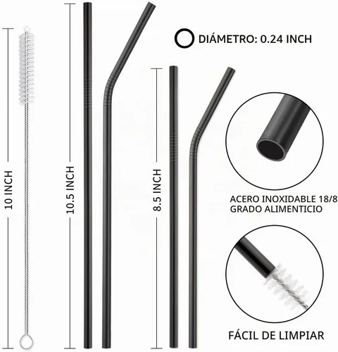 Vista 2 de Hiware Paquete de 12 pajitas de acero inoxidable negras reutilizables con estuche, pajitas de metal para vasos de 30 y 20 onzas, aptas