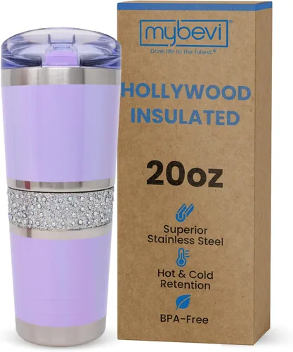Vista 15 de MyBevi Vaso aislado Hollywood – Vaso de viaje de acero inoxidable de 20 onzas con tapa resistente a fugas Sin BPA, reutilizable, se adapta a