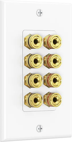 Vista 14 de Cable Matters Paquete de 2 placas de pared de alambre para altavoz, placa de pared de altavoz chapada en oro con poste de encuadernación de enchufe
