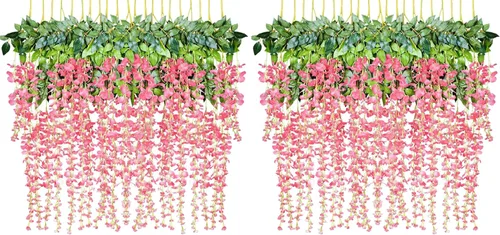Vista 8 de Guirnalda de flores tipo glicinias artificiales de seda para colgar en el hogar, fiestas o bodas Morado claro