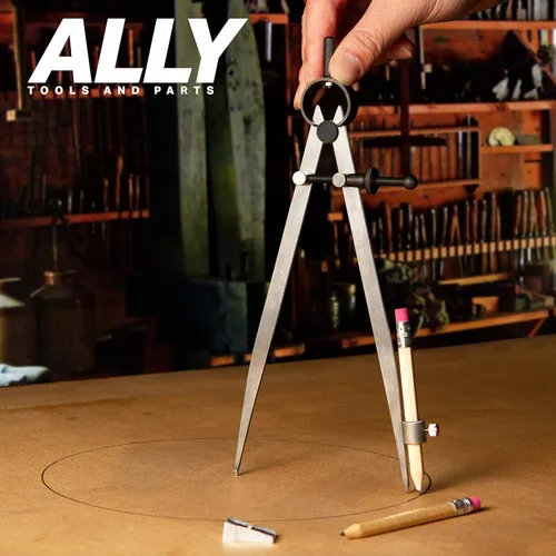 Vista 2 de ALLY Tools - Divisor de resorte de bloqueo de precisión de 8 pulgadas / brújula de carpintería con soporte para lápices, incluye dos lápices