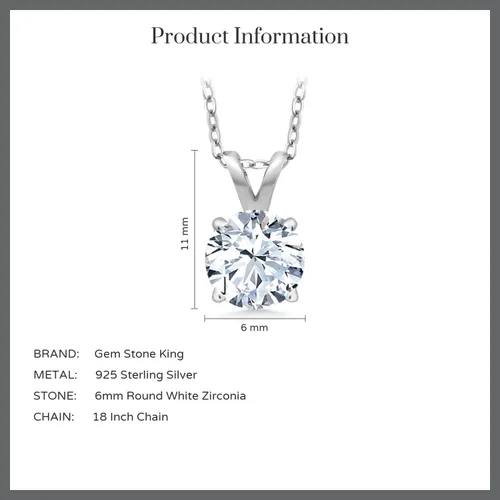 Vista 105 de Gem Stone King Collar con colgante solitario de plata de ley 925 de 0.236 in con piedra natal redonda Collar de 4 puntas para mujer Con cadena