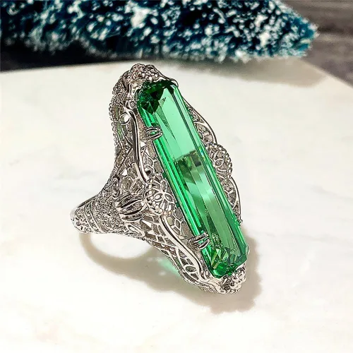 Vista 7 de Anillos de lujo para mujer de estilo vintage con circonitas cúbicas verdes para fiesta