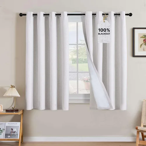 Vista 99 de H.VERSAILTEX Cortinas 100% opacas con aislamiento térmico, texturizadas, de lino, con bloqueo completo de calor y luz, para sala de estar y Negro