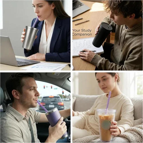 Vista 7 de 24 popotes reutilizables con 4 cepillos, popotes de plástico duro Tritan de 10.5 pulgadas de largo, 12 colores translúcidos de repuesto para vasos