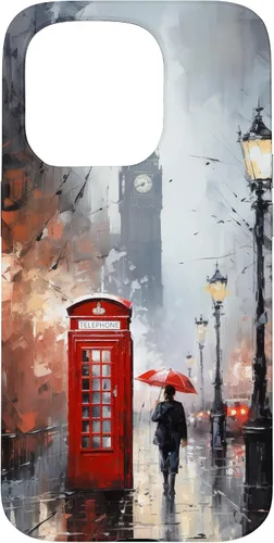 Vista 14 de Funda para iPhone 16 Wet London Iconic Red Phone Booth Clocktower Art Cover Phone Case