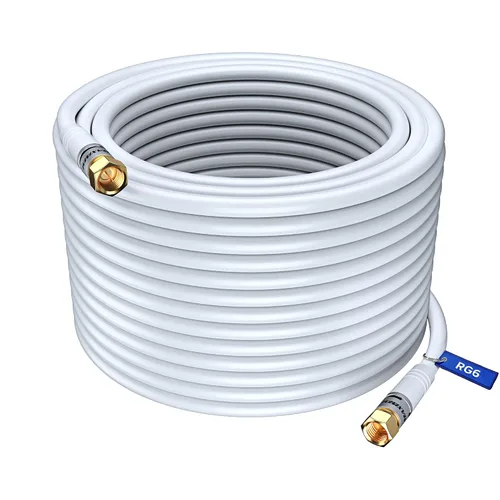 Vista 9 de Cable coaxial RG6, triple blindado, sin oxígeno, cable de cobre para TV, Internet y más, cable coaxial flexible de 1.5 pies, color blanco