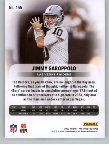 Vista 2 de 2023 Panini Prestige #155 Jimmy Garoppolo NM-MT Las Vegas Raiders Football Trading Card