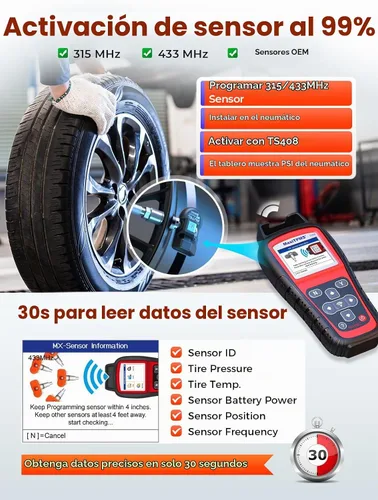 Vista 6 de Herramienta de programación Autel MaxiTPMS TS408 TPMS, reaprende activar todos los sensores 2026 Lifetime Updates as TS501 PRO TS508WF, Tire