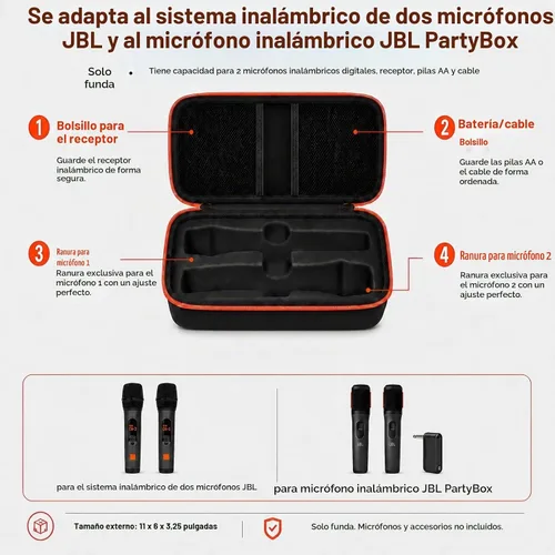 Vista 2 de Funda de micrófono inalámbrico compatible con el sistema de dos micrófonos inalámbricos JBL, bolsa de viaje de mano con micrófono dual para cantar
