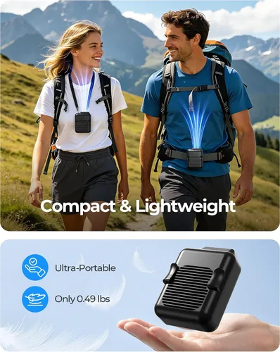 Vista 6 de SLENPET Ventilador portátil con clip de cintura, ventilador de collar con batería de 6000 mAh, 23 horas de tiempo de trabajo, 3 velocidades, 5100
