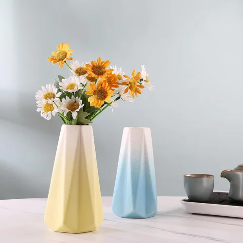 Vista 7 de Jarrón de cerámica amarillo y blanco – Estilo simple de moderno soporte de mesa para decoración del hogar, adecuado para chimenea, dormitorio