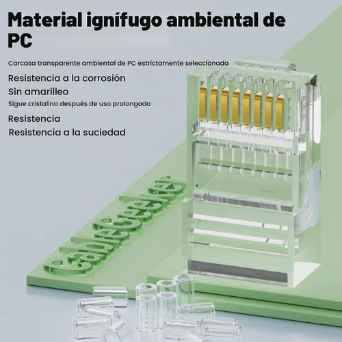 Vista 5 de CableGeeker Paquete de 100 conectores RJ45 Cat 6, chapados en oro Transparente