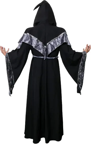 Vista 3 de Bata de hechicero místico oscuro medieval para hombre, disfraz de Halloween, capa con capucha para cosplay