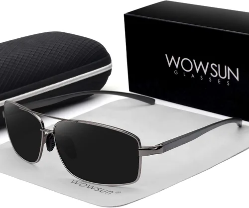 Vista 3 de WOWSUN Gafas de sol polarizadas para hombre, protección UV, marco de metal rectangular, gafas de sol de moda para hombre, para conducir golf