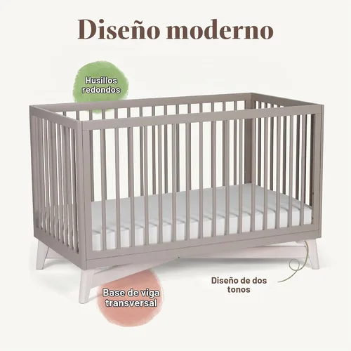 Vista 4 de Little Seeds Pala - Cuna convertible 4 en 1, color gris pardo/blanco lavado