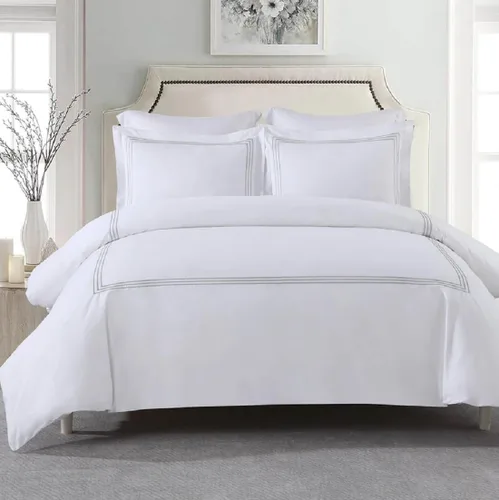 Vista 6 de Royal Hotel Bedding Adeline - Juego de funda de edredón bordada de 2 piezas con funda de almohada, 100% algodón percal, individual/individual XL