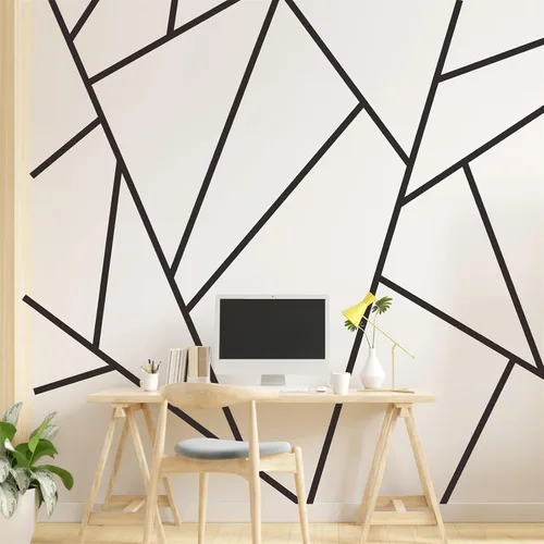 Vista 3 de Calcomanías de pared de líneas geométricas, calcomanías de pared de vinilo negro, calcomanías modernas para pared, calcomanías extraíbles