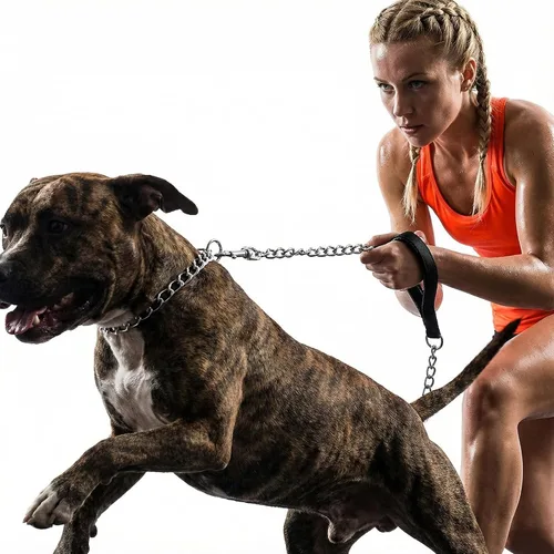 Vista 3 de Correa resistente para perro, correa de metal para perro con mango acolchado para perros grandes y medianos (4 pies x 0.118 in (0-80 libras))